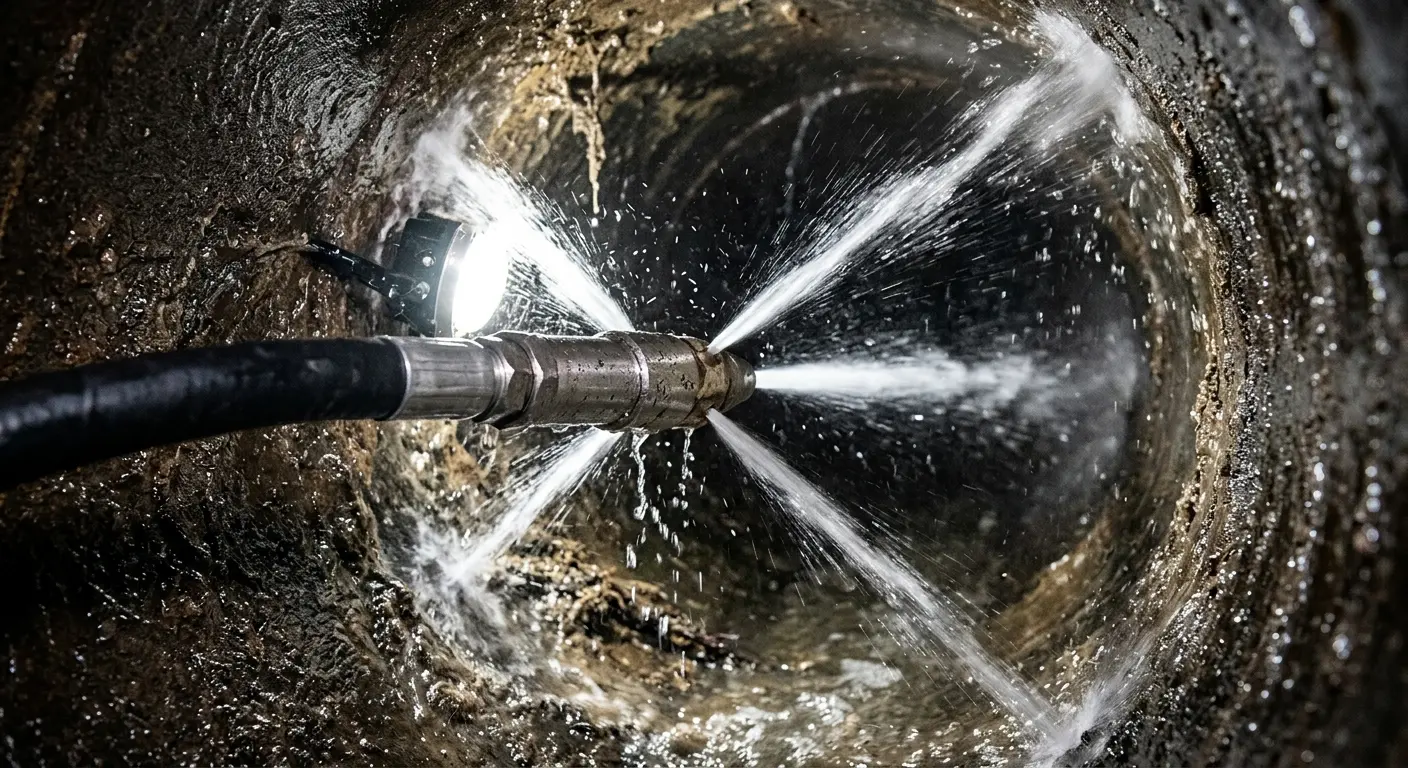High-pressure hydro jetting nozzle cleaning sewer pipe for Trenchless Sewer Repair in Lower Swatara